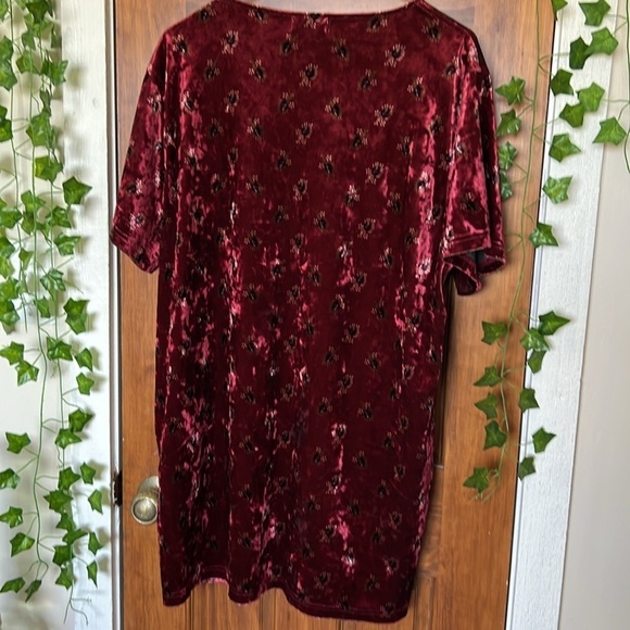 NATURAL LIFE Claire Velvet Boho Mini Dress Cranberry Fan Motif with Pockets| L - Picture 2 of 8